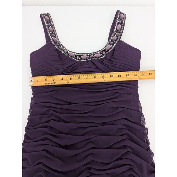 Vtg 90s Cache Size 8 Purple Bodycon Beaded Ruched Cocktail Dress Prom Event New - Picture 7 of 9